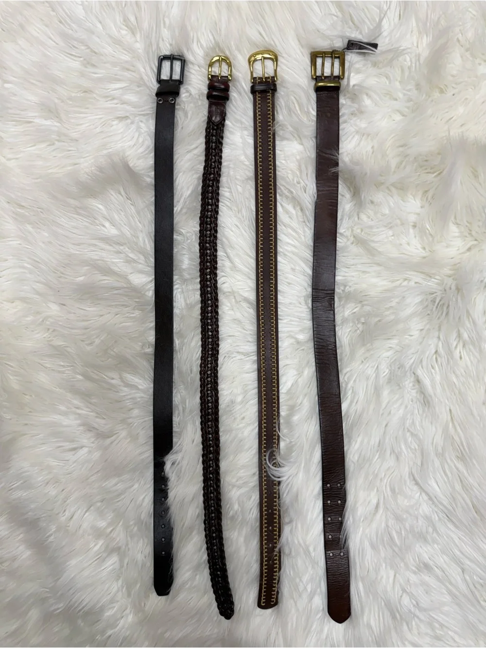 Lot of 4 Brown Leather Belts - Braided & Smooth Styles